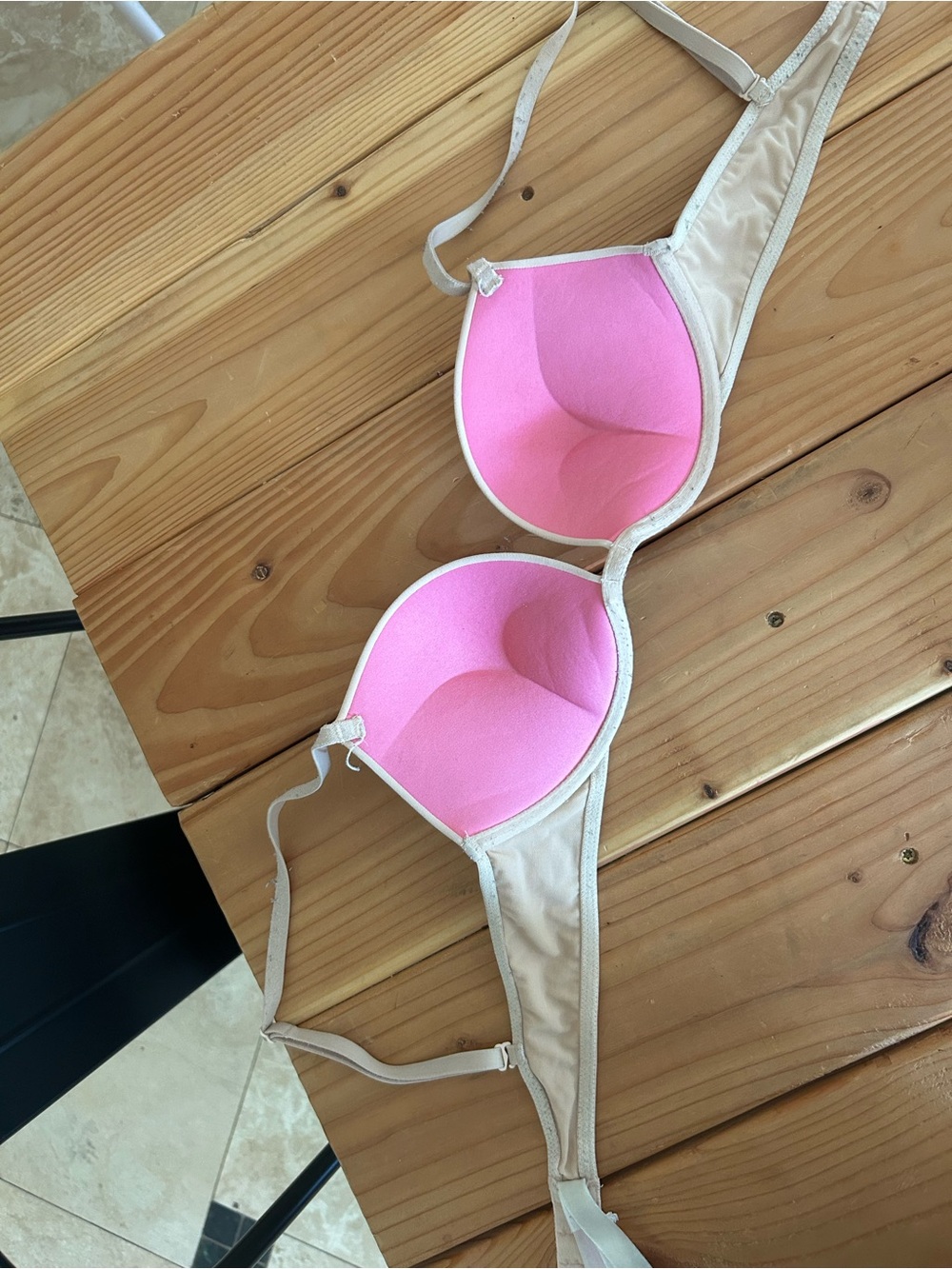 Beige push up Underwire Bra with Pink Lining